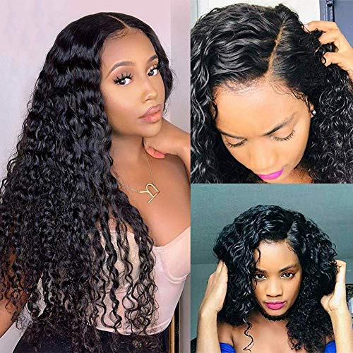 Reaktack Deep Wave Lace Front Wigs Human Hair 150% Density 13X4 Brazilian Virgin Human Hair Deep Curly Wave Lace Frontal Wigs for Black Women Pre Plucked with Baby Hair (34 Inch)