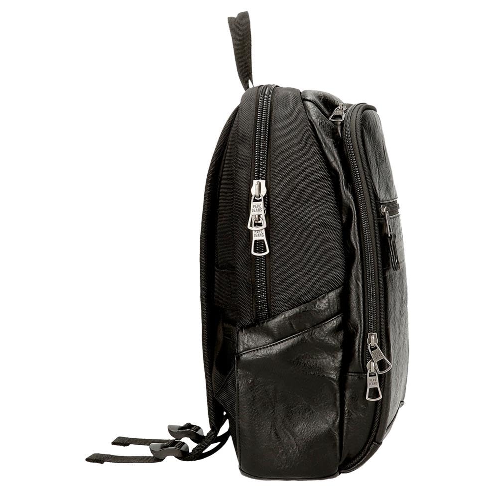 Pepe Jeans Horley Zaini poliestere e dettagli in pelle sintetica, nero, marrone, portatile