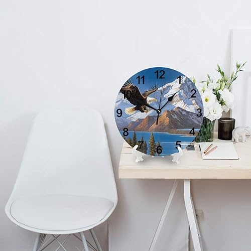 Miniatura 6 de KiuLoam Reloj de pared redondo silencioso sin tictac, árbol de águila, montaña, lago, decoración del hogar, funciona con pilas, decorativo para sala