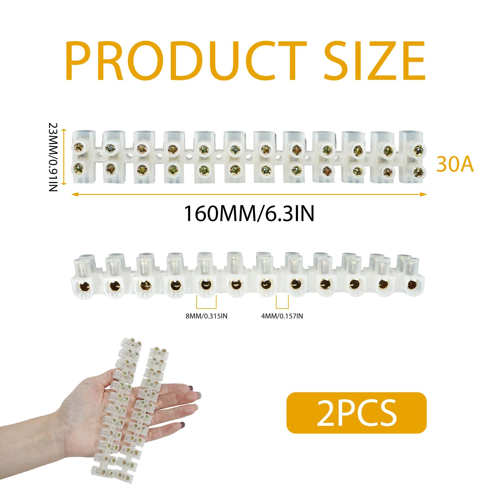 2 Pack 30A Electrical Connector Blocks 30 Amp 12 Way White Terminal Block Strip Electrical Terminal Connector Strips Electric Wire Chocolate Chock Blocks Connecting for Wiring Cable - Image 2