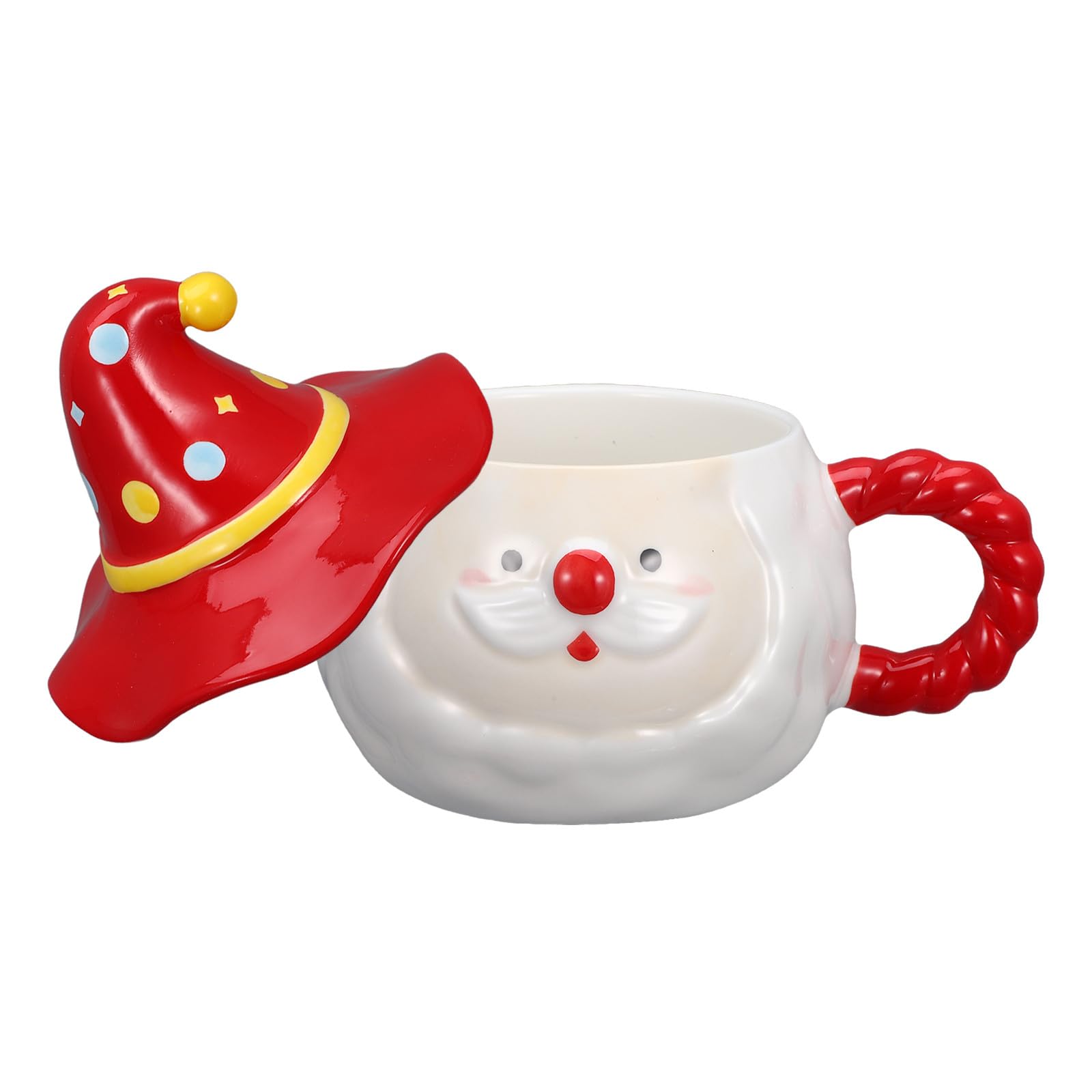 Housoutil Taza de Café Navideña con Tapa en Forma de Gorro, Taza de Cerámica 3d de Papá Noel.