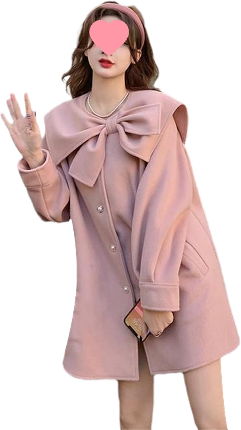 [ShuMing] ラシャコート レディース 配色 チェスターコート リボン ツイード風 中綿入り 厚手 膝上丈 メルトンコート シ