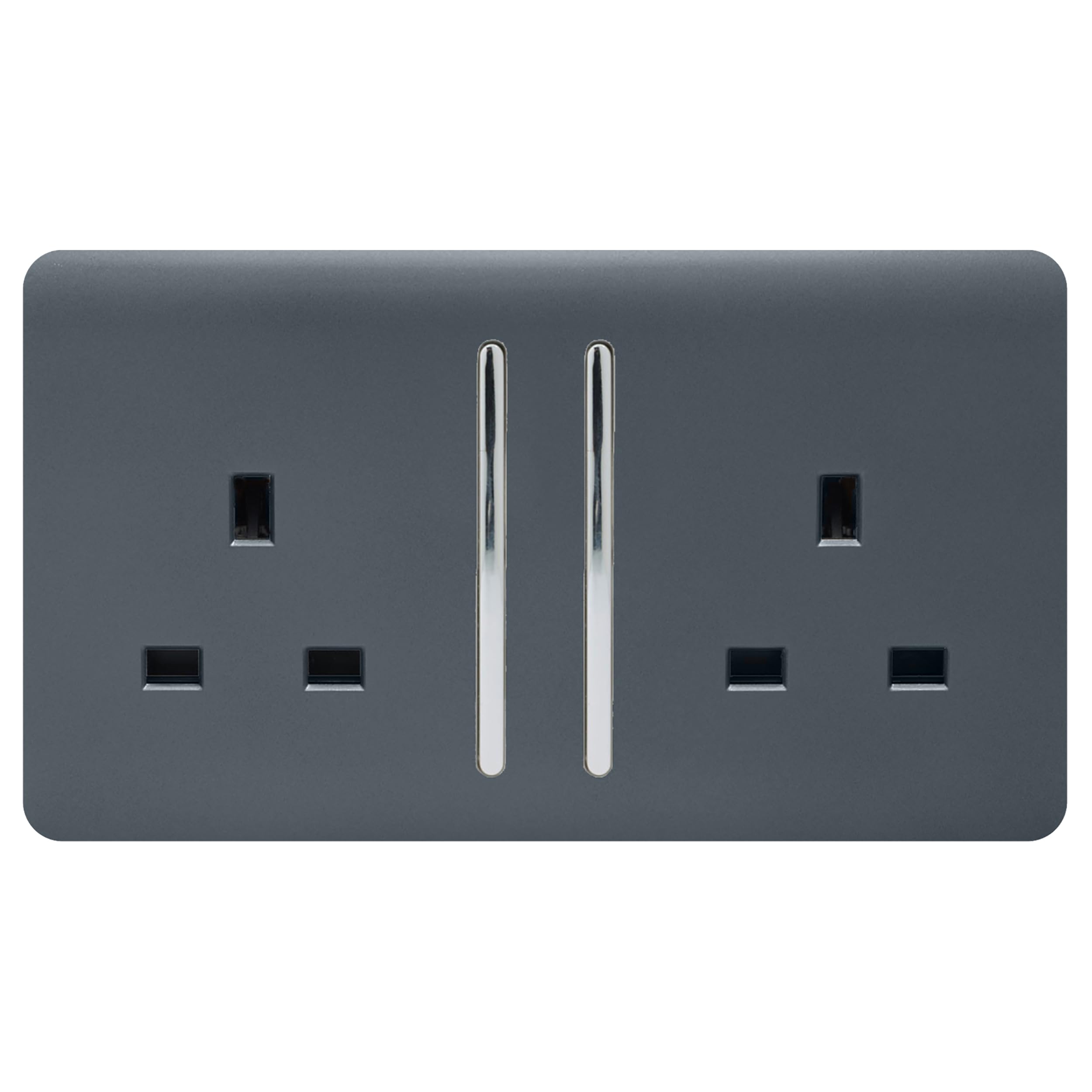 Trendi Switch 2 Gang 13amp Switched Plug Socket - Warm Grey - Screwless Design - ABS Plastic