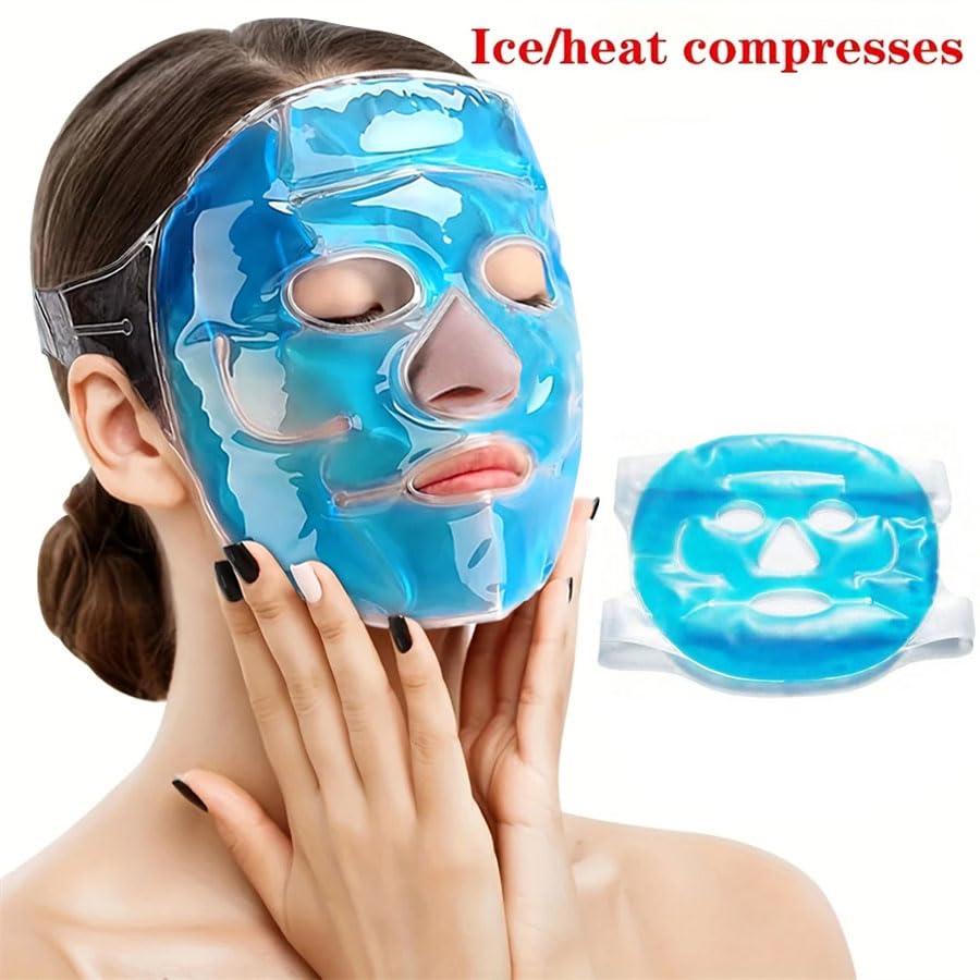 Reusable Gel Face Mask, Hot Cold Compress Pack, Blue, Non-Toxic Gel Material, for Facial Puffiness, Dark Circles, Headaches, Stress Relief, Spa Treatment