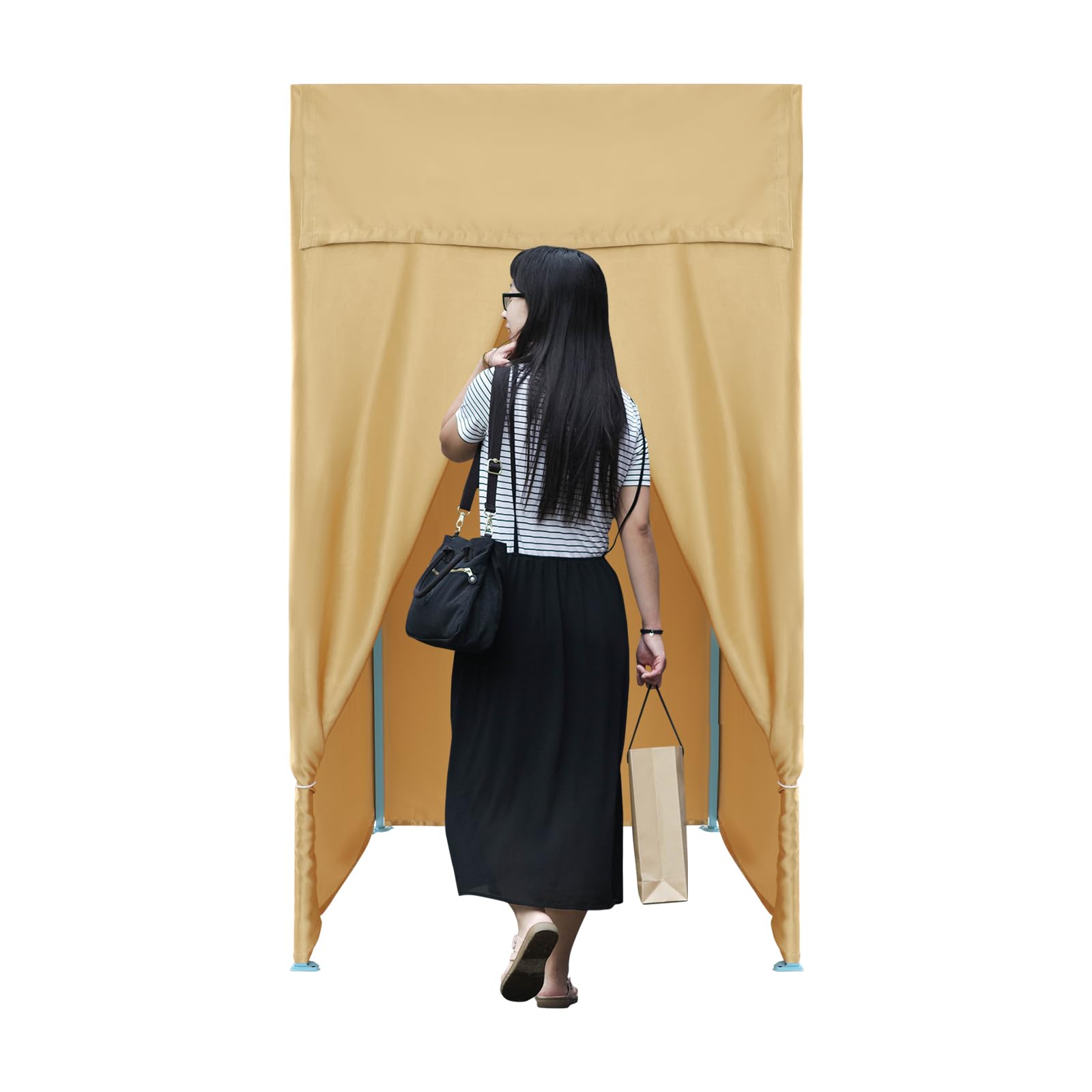 Instant Pop-Up Changing Room - Foldable Fitting Room for 2-3 People | Foldable Fitting Room with Blackout Fabric & Adjustable Height | Portable X-Frame Shelter for Boutiques (Champagne Gold)