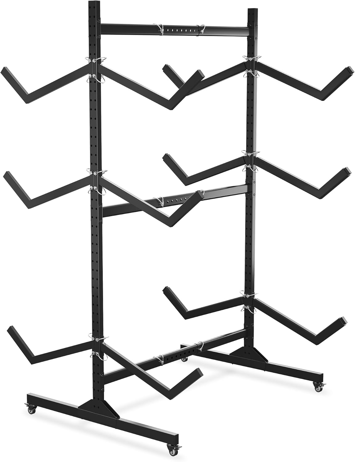 Kayak storage rack for 2-6 kayaks with wheels