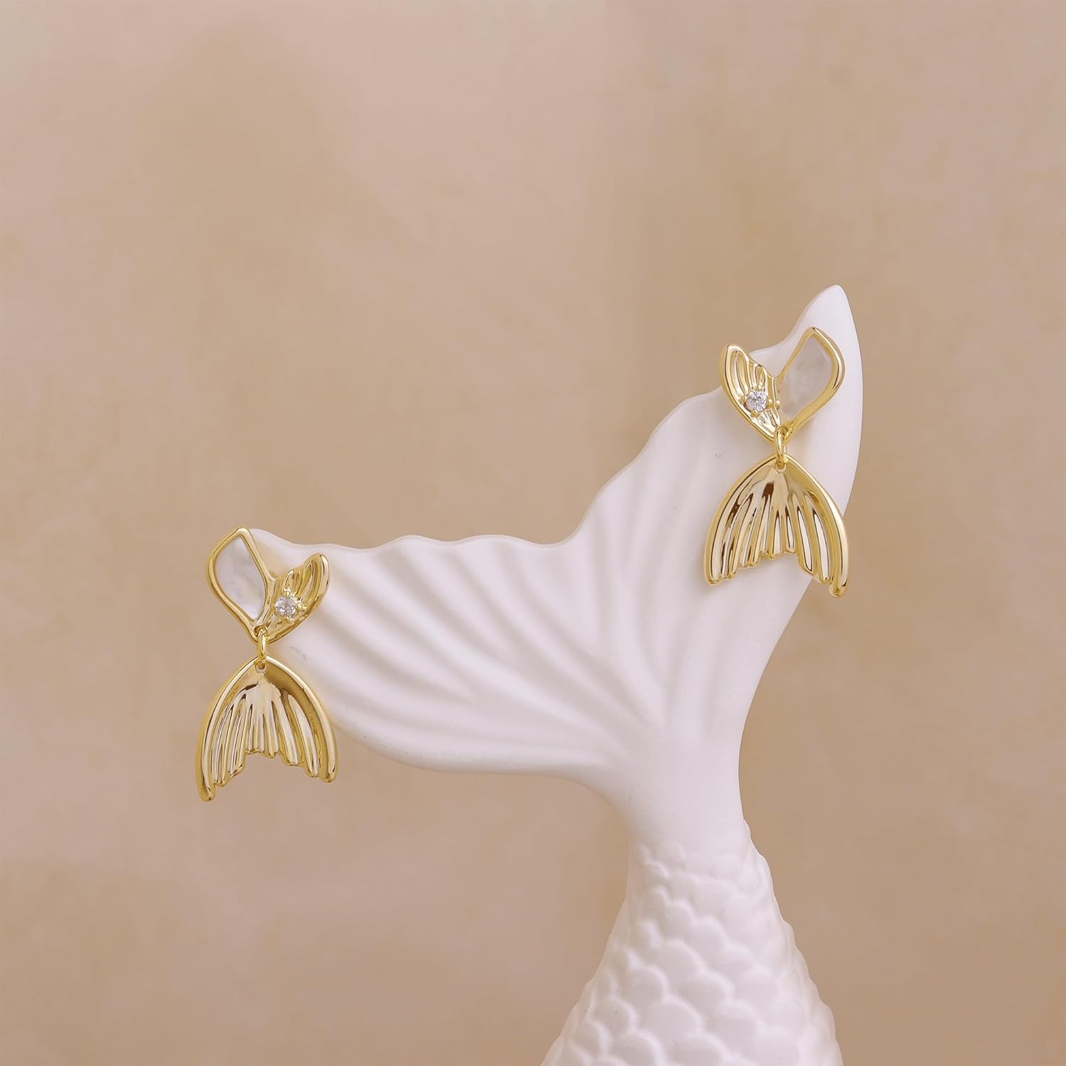 Jean Beau Gold Mermaid Tail Dangle Drop Stud Earrings for Women, Trendy Dainty Rhinestone Fish Tail Dangling Earring Prom Ocean Sea Jewelry Gift - Image 7
