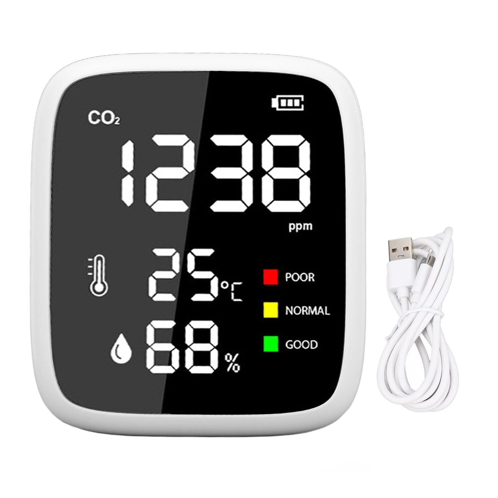 Detector de CO2 de Escritorio, Detector Portátil de Monóxido de Carbono, Mini Monitor de CO2, Medidor de CO2, Detector de CO2 de 400-5000 Ppm, Medidor de Temperatura Humi,