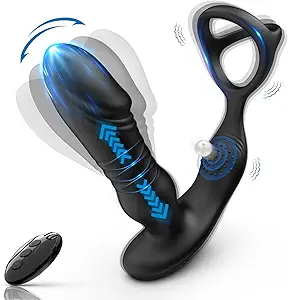 Thrusting Anal Vibrator Prostate Massager Vibrating Butt Plug With Penis Ring, Anal Plug Remote Control Vibrators With 3 Thrusting & 10 Vibrating Modes, Anal Beads Dildo Male Sex Toys for Men Pleasure