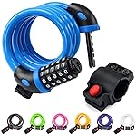 NDakter Bike Lock, 4/5.6 Feet Bicycle Cable, High Security 5 Digit Resettable Combination Coiling Bicycle Lock, Heavy Duty Anti Theft Cable with Mounting Bracket, 1/2 Inch Diameter (5.6FT,Black-12mm)
