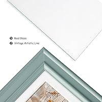 Vista 4 de Marco de fotos plegable de madera con bisagras horizontales dobles de 5 x 7 pulgadas con frente de vidrio real en color azul verdoso para mesa