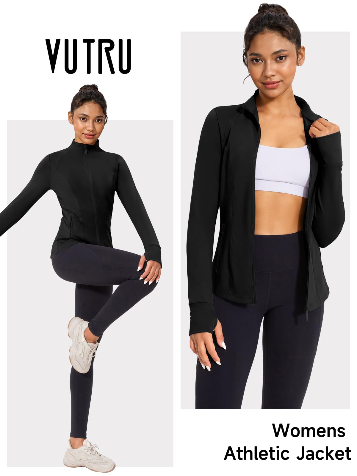 VUTRU Damen-Workout-Jacke, Reißverschluss, athletisch, leicht, Laufen, Yoga, Jacke mit Taschen