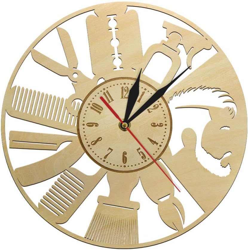 FIDMEK Wall Clock Barber Custom Wall Clock Barber Shop Hairdresser Modern Design Wall Watch Wooden Wall Decor For Beauty Salon Dial Vision