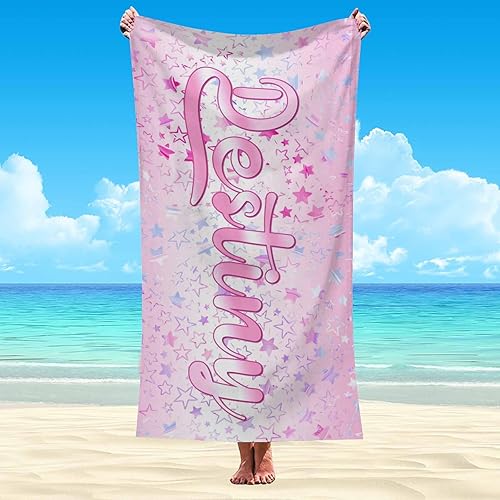 Miniatura 4 de Artsadd Toalla de playa personalizada para niñas, toallas de natación personalizadas con estrella rosa con monograma inicial como regalo de diseño,