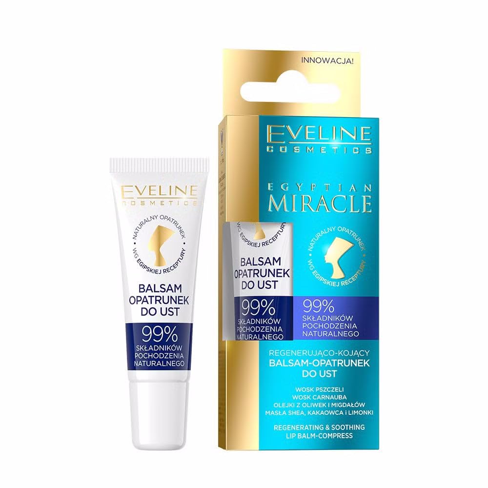 Eveline Cosmetics Egyptian Miracle Regenerating & Soothing Lip Balm - Nourishing, Moisturizing Treatment with Exotic Lime Scent, 12 ML