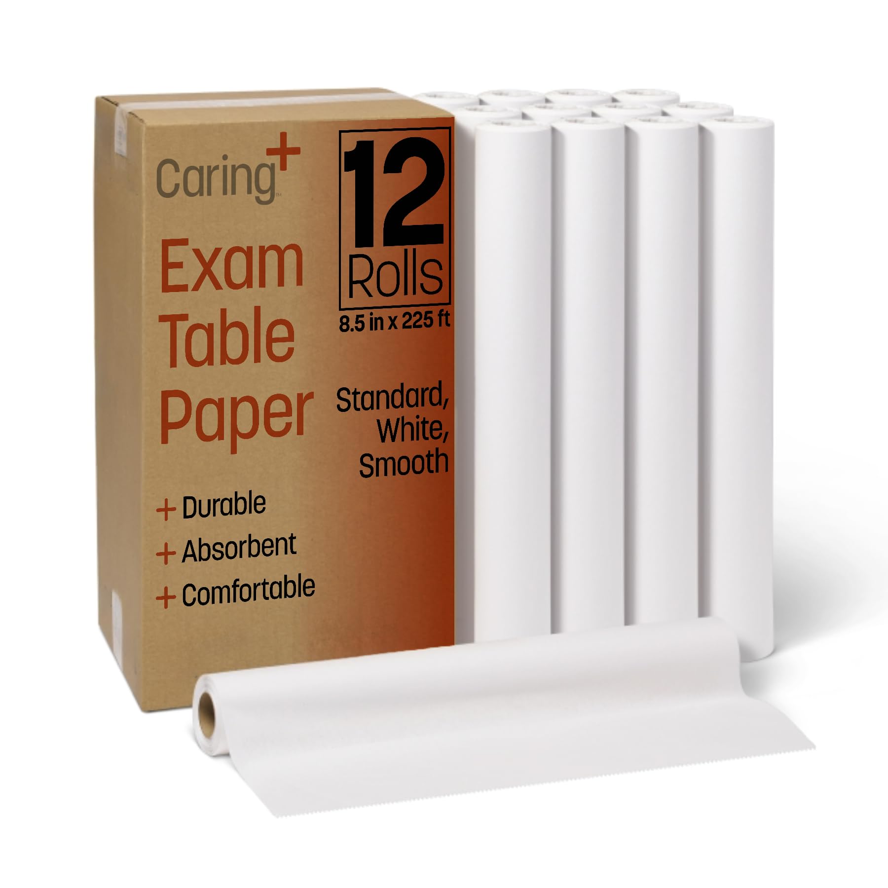 Caring Headrest Exam Table Paper, Smooth, 8.5" x 225", 12 Rolls/Case, Disposable Medical Table Paper for Chiropractors, Massage Therapists & Physical Therapy Offices, Hygienic Surface Protection