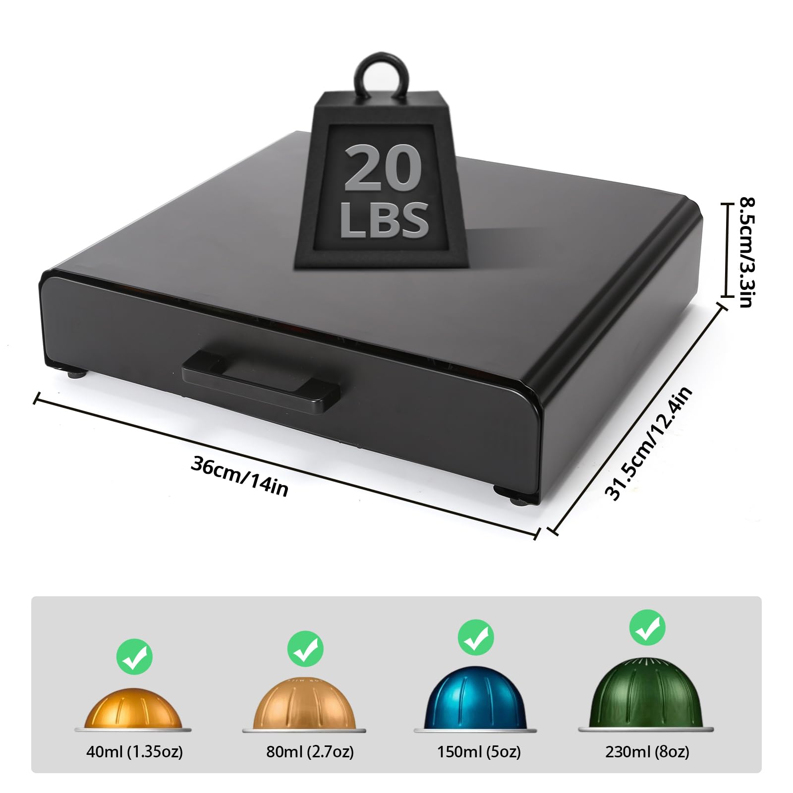 Porte Capsule pour 35 Vertuo Capsules,Support de Machine à Café avec Tiroirs de Rangement Dosettes Vertuoline,Distributeur/Organisateur Capsules en Métal.