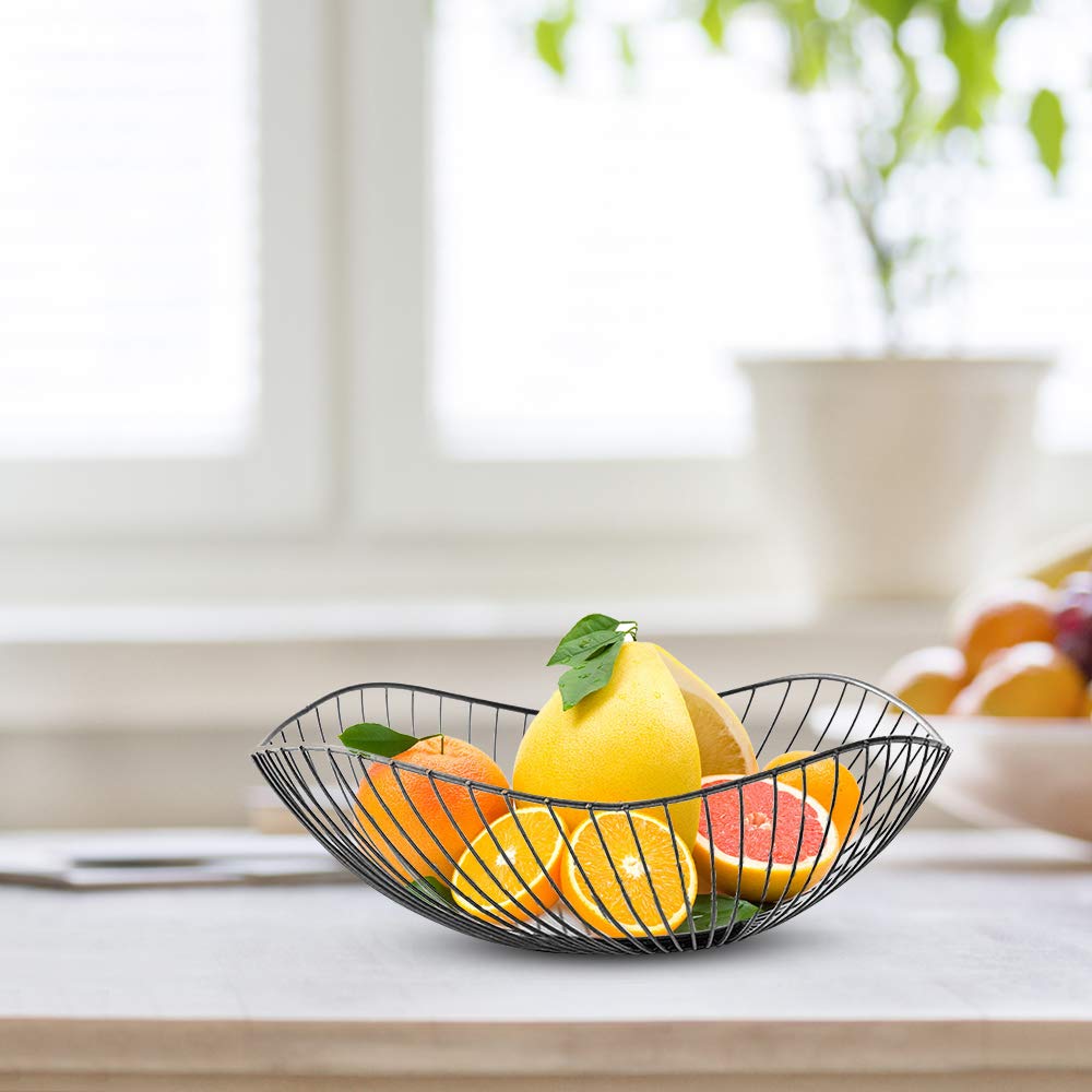Ciotola per frutta, in filo di metallo, diametro 25,5 x 10 cm, per frutta e verdura, decorazione