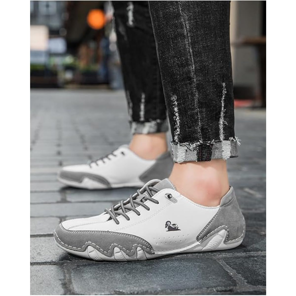 Handgefertigte Leder-Low-Top-Wanderschuhe für Herren und Damen | Wasserdichte, lässige Unisex-Outdoor-Schuhe mit Gummisohle, bequeme Schlupfschuhe, zum Autofahren, Wandern, Camping