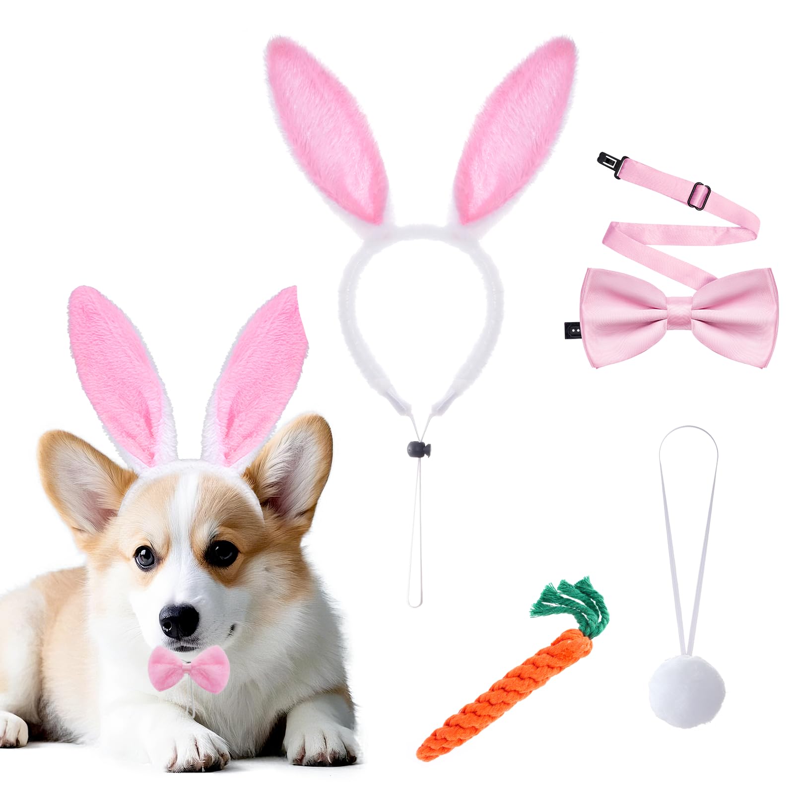 Costume de Pâques pour chien confortable : oreilles lapin rose et nœud