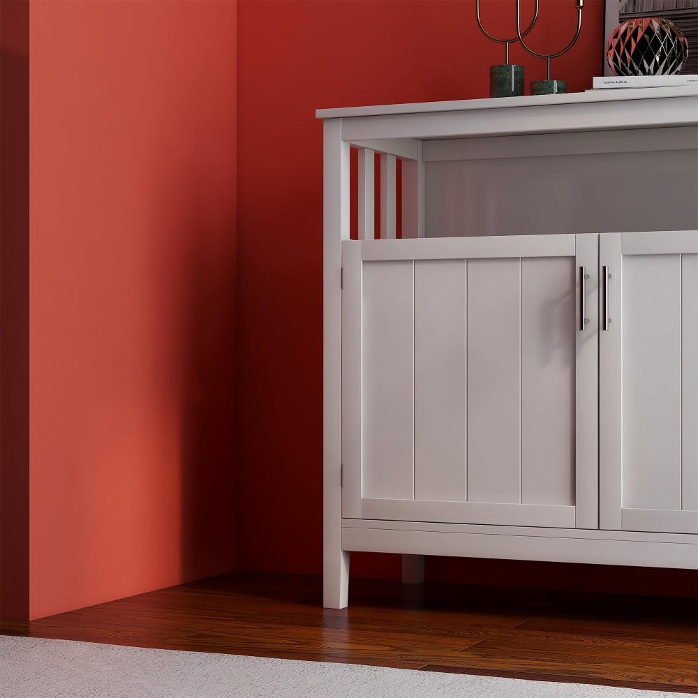 LICOME Kitchen Storage Cabinet Buffet - Sideboard with Storage - Kitchen Cabinets (White + MDF)