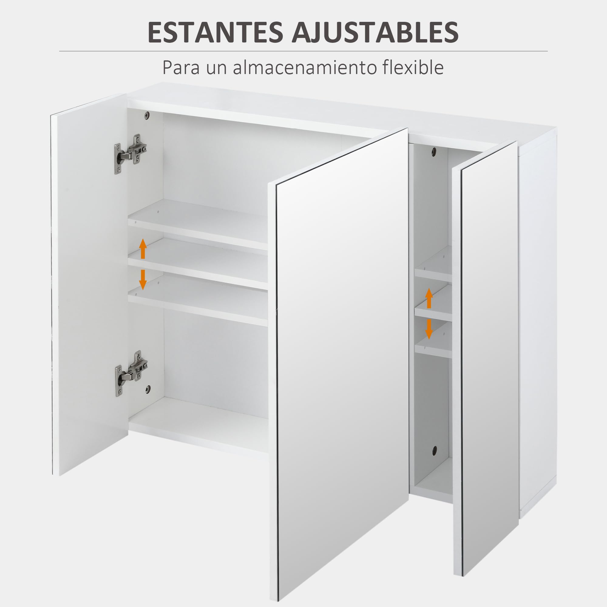 kleankin Mueble de Baño con Espejo Mueble de Pared para Baño con 3 Puertas y Estantes Internos Ajustables 70x15x60 cm Blanco