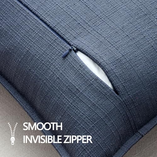 Image of MIULEE Pack of 2 Thick Textured Couch Throw Pillow Covers 18x18, Navy Blue Decorative Pillow Covers, Neutral Linen Cushion Cases for Sofa Bed Living Room Modern Farmhouse Home Decor, No Filling