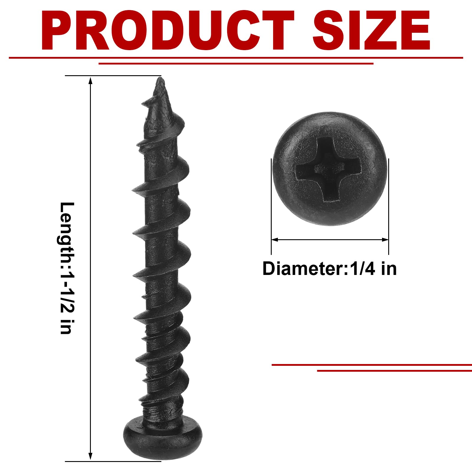 150 viti autofilettanti da 1/4" x 1-1/2" in fosfato nero a testa cilindrica, per lavori leggeri, per pareti, cartongesso, legno, cemento, mattoni e altri materiali in muratura