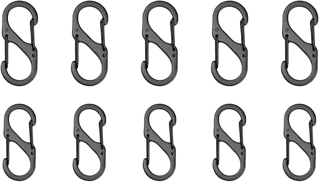 10PCS S Carabiner Clip, Small Dual Spring Opening Keychain Clip, 2 Sizes S Ring Locking Buckle Double Hook for Outdoor Hiking Fishing Camping A3SK