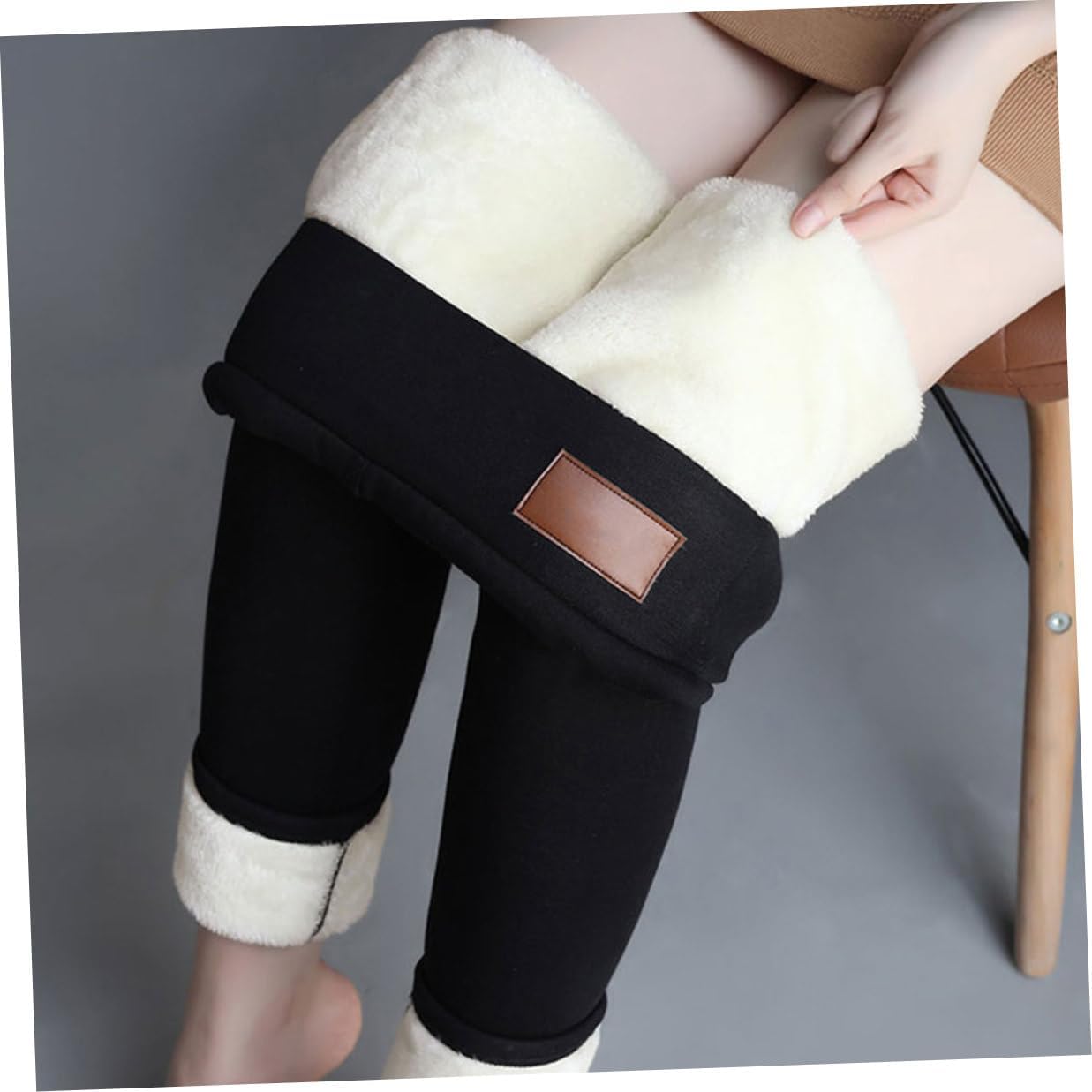 Unomor Fleece Lined Thermal Leggings High Waist Thick Warm Pants for Women Winter Skiing Tight Warm Underwear L Size Black