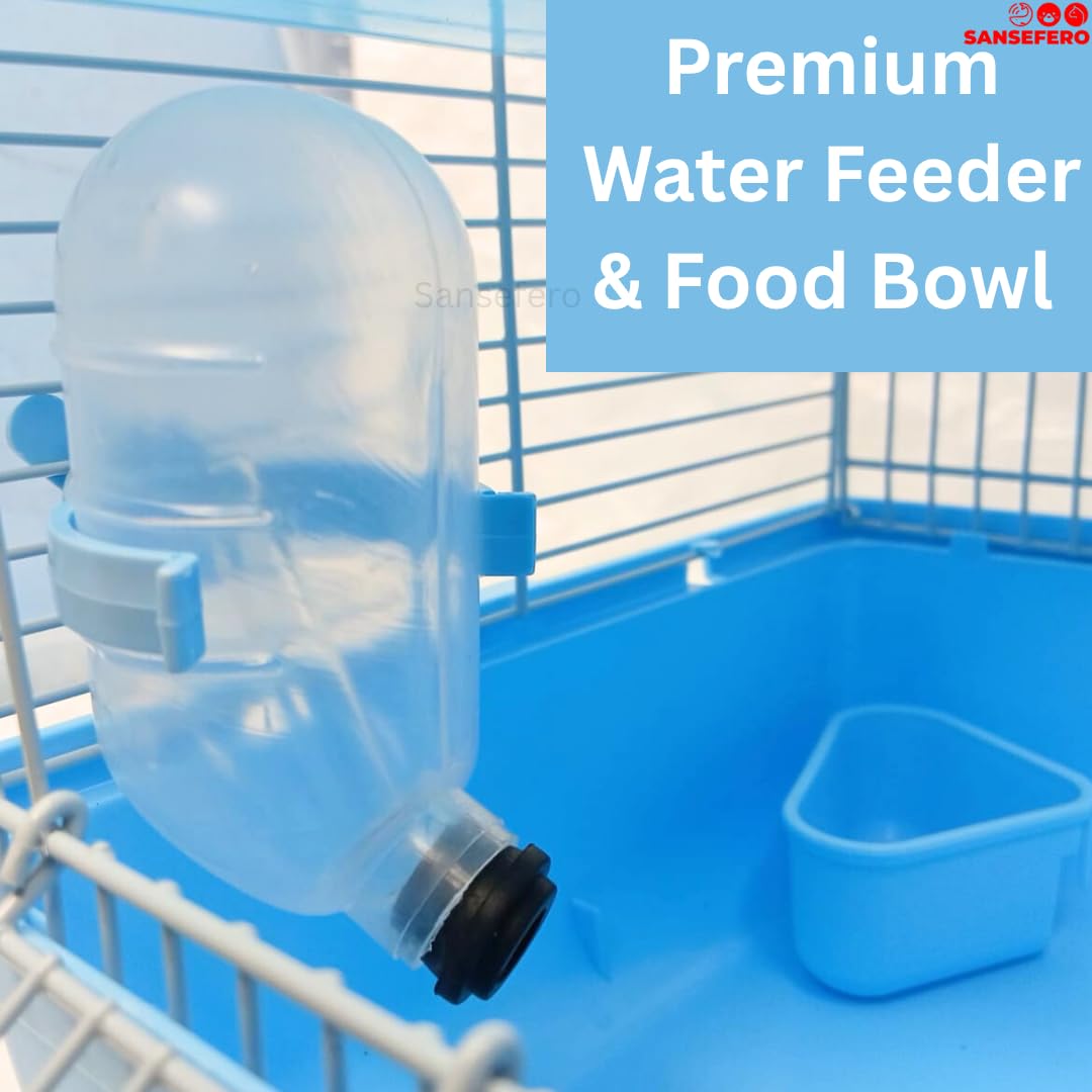 Premier Plants 2 Tier Portable Travel Cage for Small Animals, Dwarf Hamster Travel Carrier with Slide Disk Spinning Bottle Hamster Cage Double Storey (Random Color) 9x7x12-inch 4