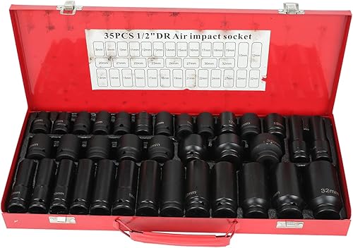 35pcs 1/2 pulgada Drive Deep Impact Socket Tool Set Metric 0.315-1.260 in Garage Sae con caso