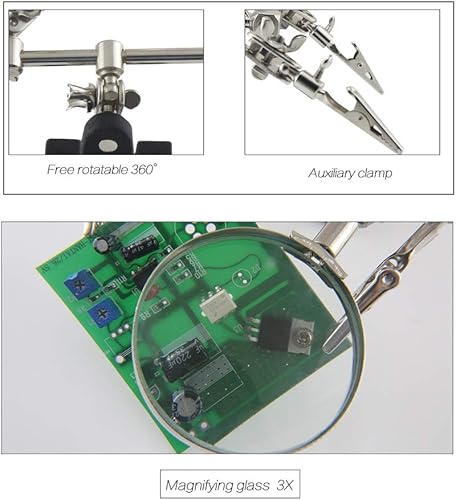 Miniatura 5 de Soporte de lupa de manos de ayuda con clips de cocodrilo dobles ajustables – Lupa FEITA 5X perfecta para soldar, manualidades, pasatiempos, micro