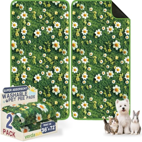 Image of Washable Pee Pads for Dogs, Reusable Puppy Potty Training Pads, Ultra-Absorbent Thick Waterproof Leak-Proof Non-Slip Pads & Mat for Crate, Playpen, Floor, Whelping & Housebreaking , 2 Pack 36 inchx72 inch