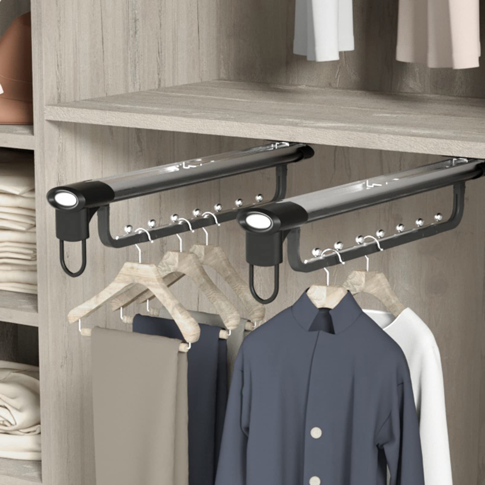 Tringle Penderie Coulissante ZYFA - Acier Et Aluminium - Support 25kg - Gain De Place Armoire