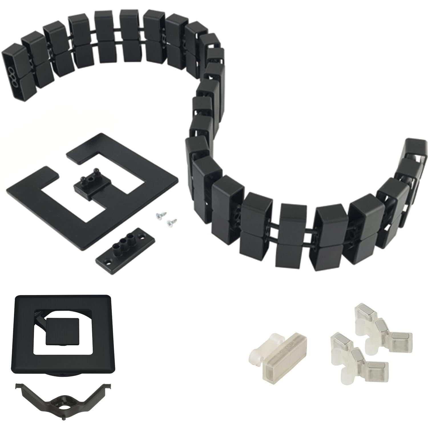 vasalat Set completo di passacavi da scrivania, con passacavi, 90 x 90 mm, canalina magnetica per cavi, clip di fissaggio e magneti, colore nero, lunghezza 580-750 mm