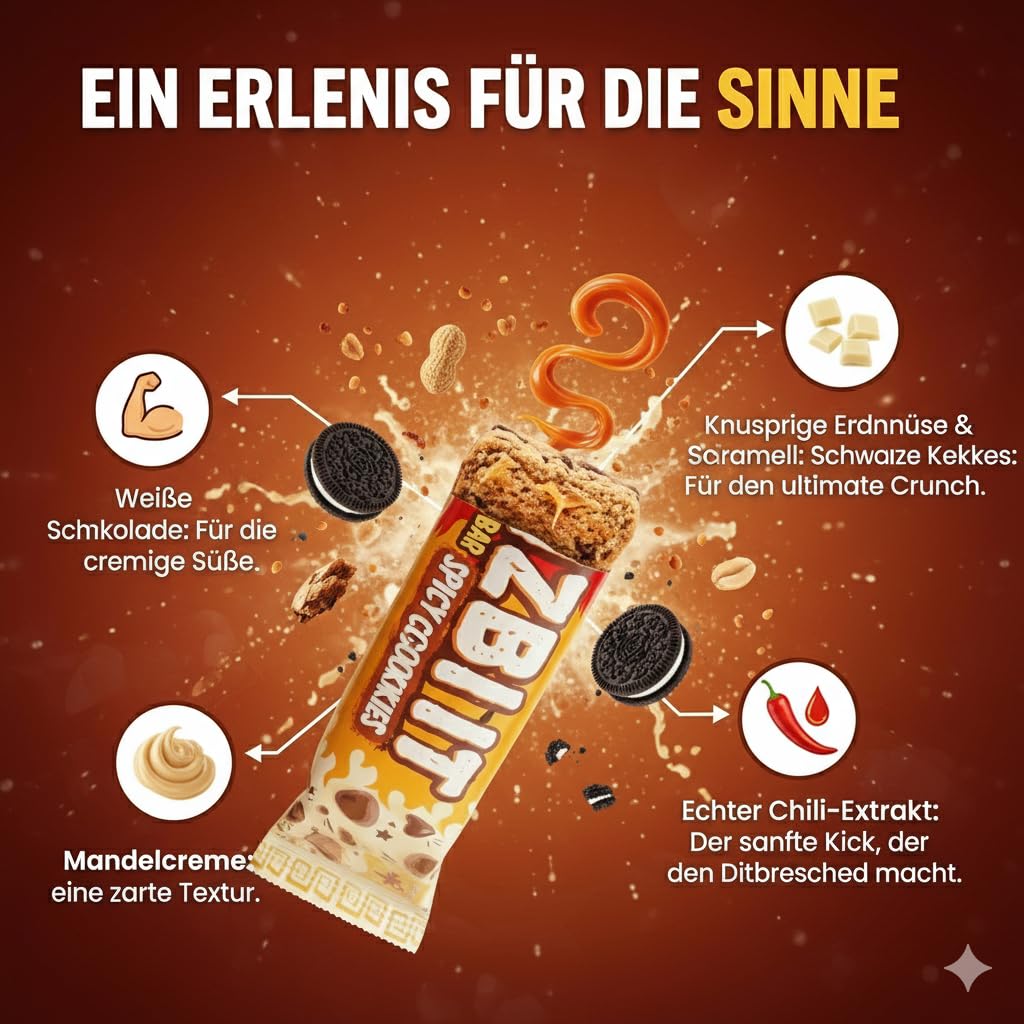 HOT CHIP Rizbit Protein Riegel Spicy Cookies - 30% Protein, Scharfer Keks Geschmack, 45g - Proteinreich, Ballaststoffreich, Energie Snack für Sport & Alltag - Low Carb, Glutenfrei