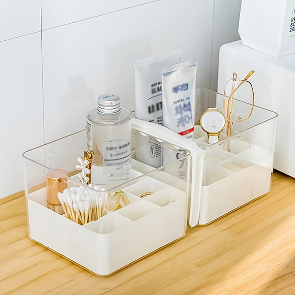 Organizer trasparente per mensole da bagno squisite, organizer per cosmetici in plastica per conservare prodotti per la cura della pelle, rossetto, cancelleria per ufficio, con manico, lavabile (Color