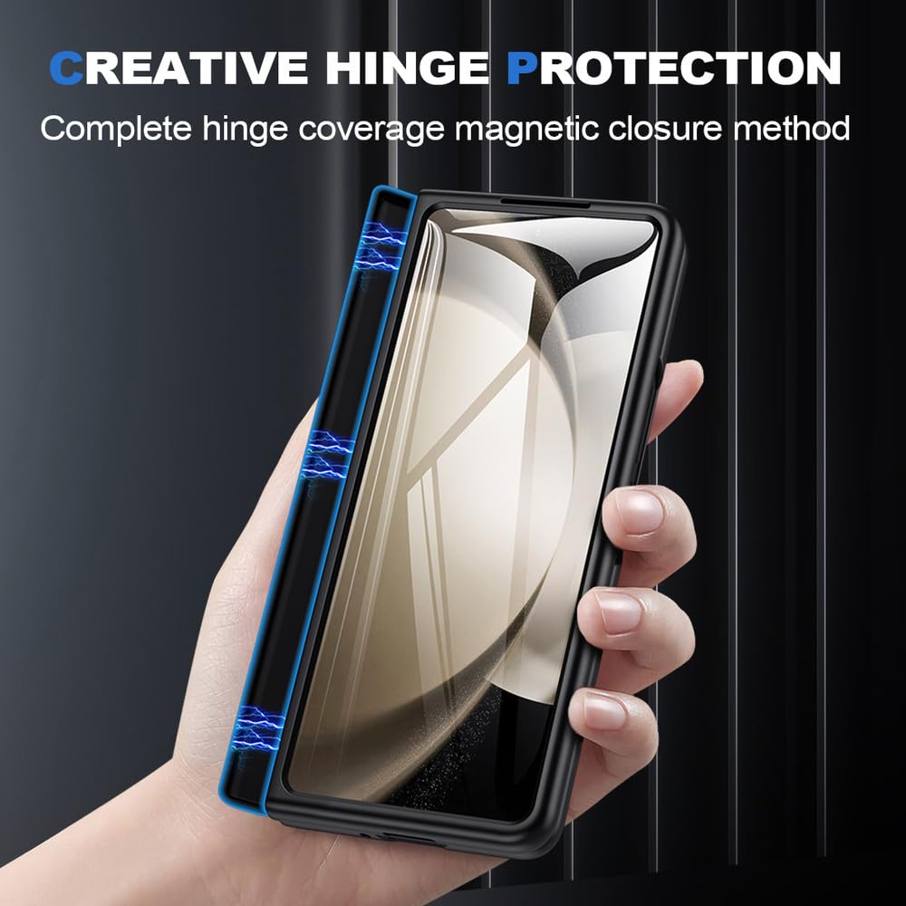 Funda de Cuero para Samsung Galaxy Z Fold 5 Protección de Bisagra magnética para Funda de teléfono Z Fold 4 con Protector de Pantalla, Azul, para Samsung Z Fold 4