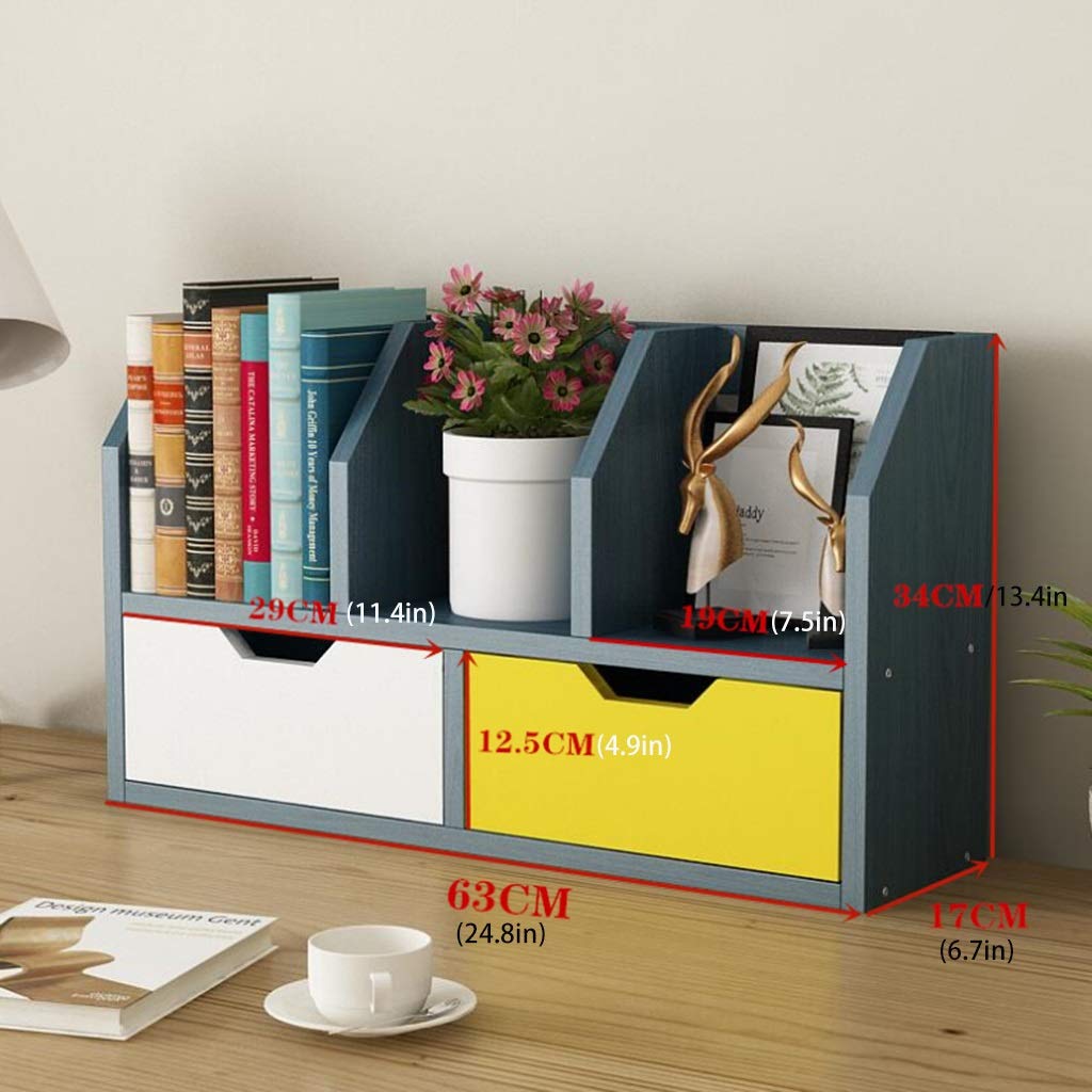 Bookcases Wood Desktop Bookshelf Office Desk Organizer Wood Desk Storage Rack Free Style Display Shelf Countertop Bookcase For Home Decoration Decorat(Brązowy-Z Szufladą)
