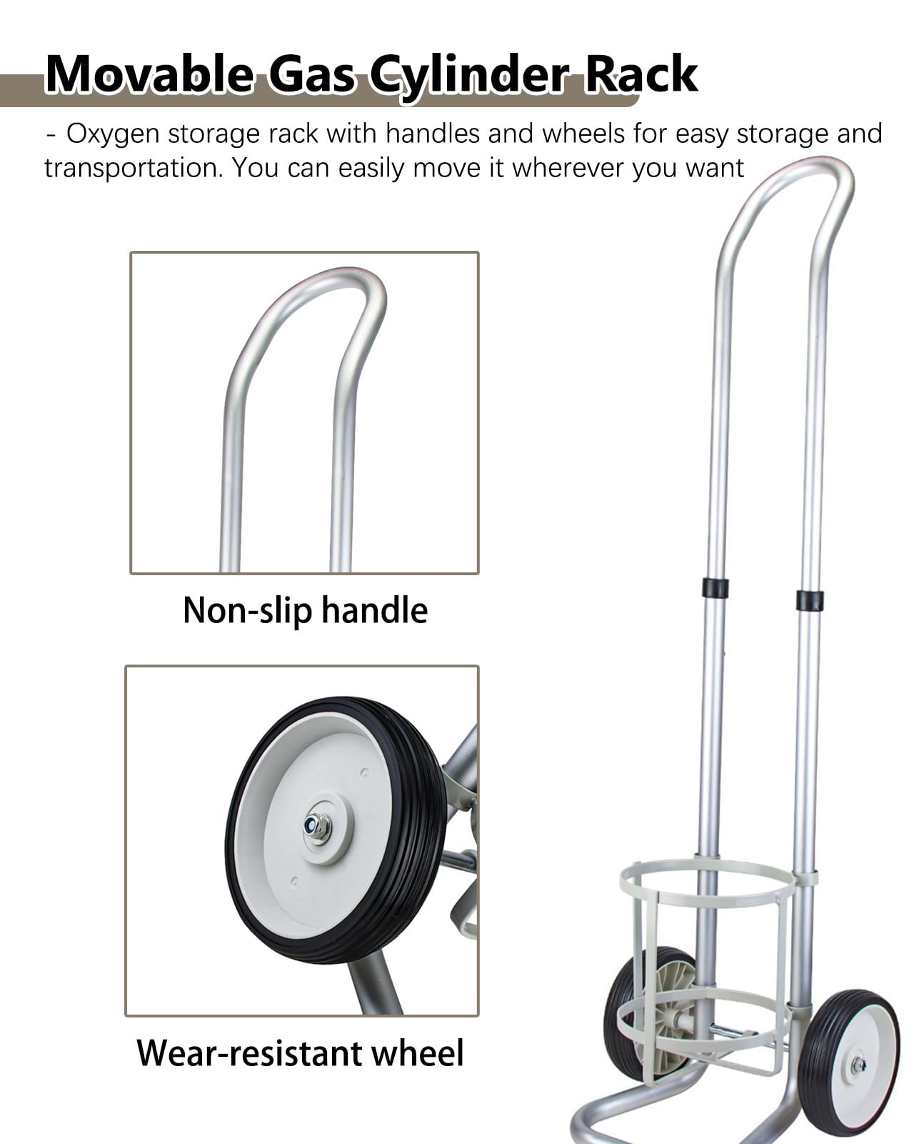 Estante para cilindros de oxígeno, carrito para un solo cilindro, tamaño pequeño, carrito para cilindros de oxígeno para tanques de oxígeno, carrito de aleación de aluminio para tanques de oxígeno,