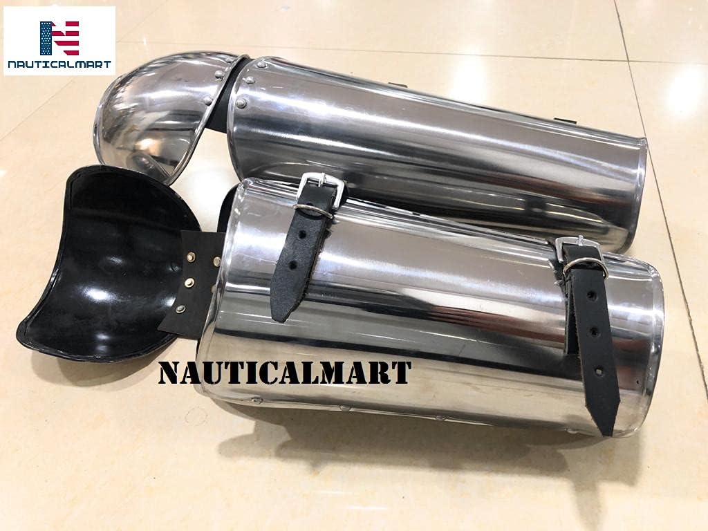 Nautical-Mart Metal Conquest Armor for LARP - Greaves Protection for Men, Handmade Medieval Leg Guard
