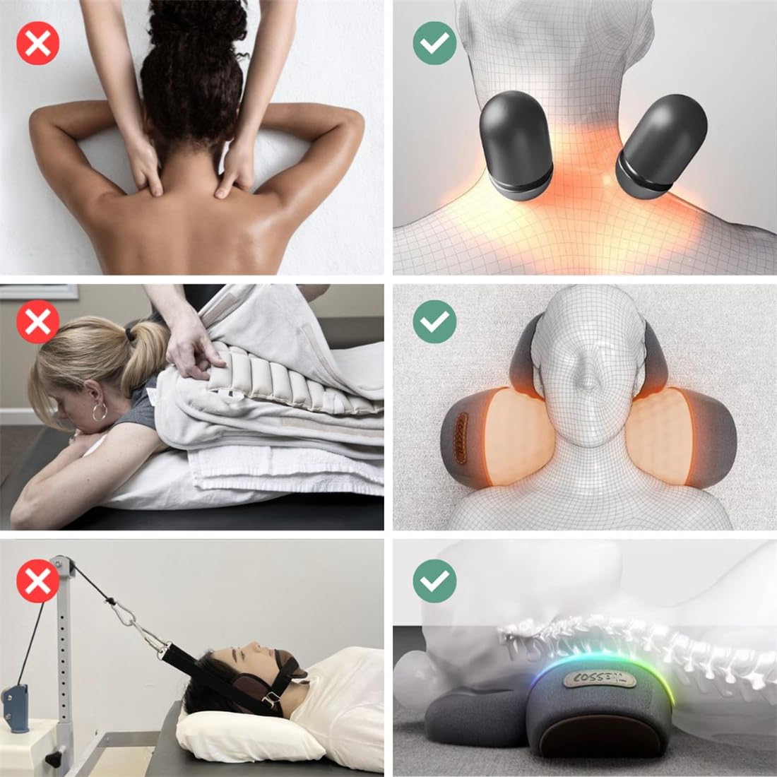 3-in-1 Elektrische Nackenmassagegerät – Sofortige Schmerzlinderung, Natürliche Halskrümmungs-Wiederherstellung & Stressabbau – Ideal für Büro, Zuhause & Familien (Massage, Dehnung & Wärmetherapie)