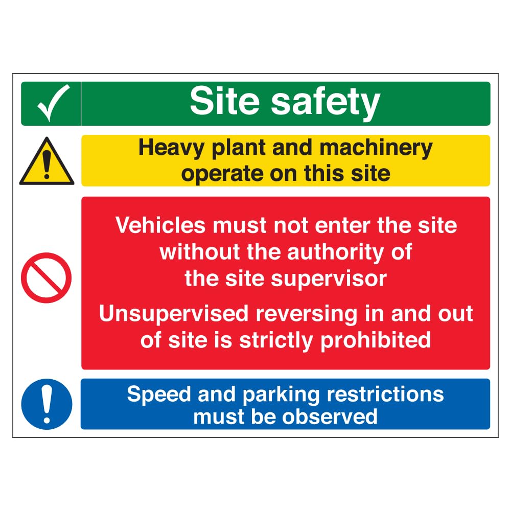V Safety Multi Hazard Site Safety Heavy Plant & Machinery - Correx® 600 x 450 mm Safety Sign