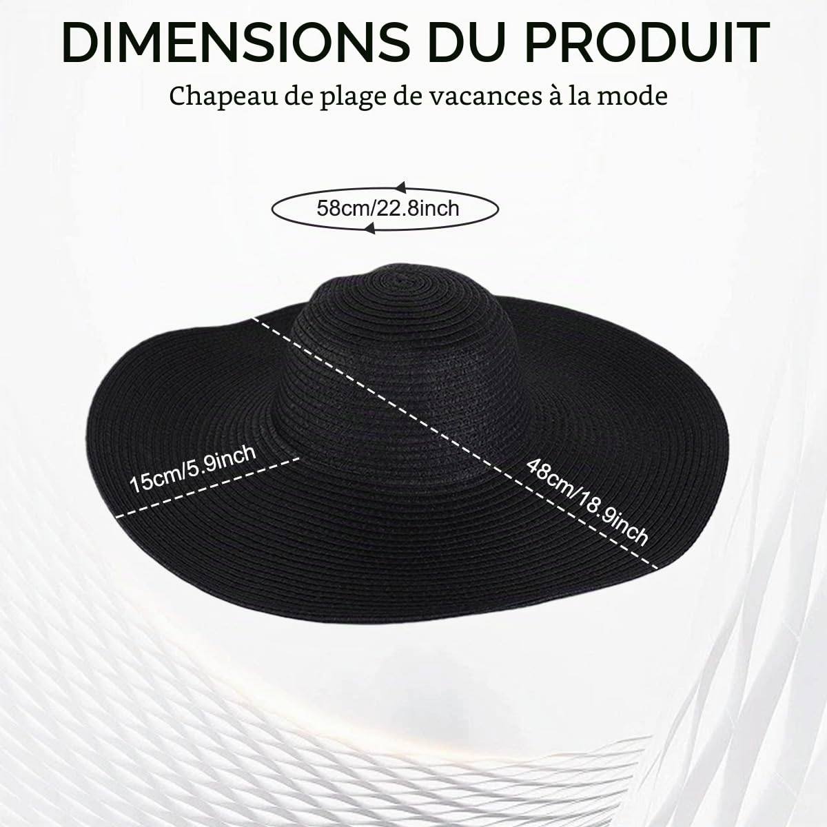VASANA Chapeau de femme à large bord pour jardin, plage, chapeau de soleil estival, chapeau large noir, Noir, 23