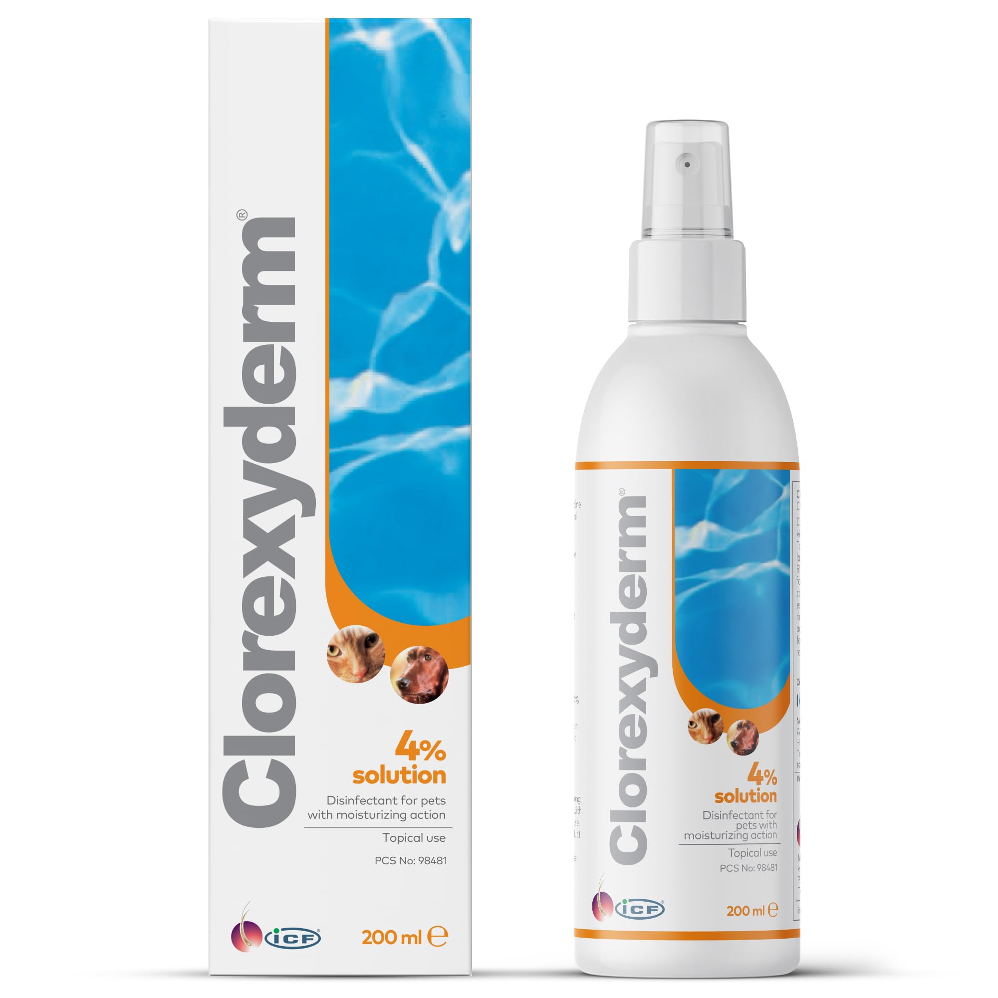 ICF Clorexyderm® 4% Antiseptic Spray for Dogs & Cats - Antibacterial & Antifungal Care for Itchy Skin Relief - 200 ml