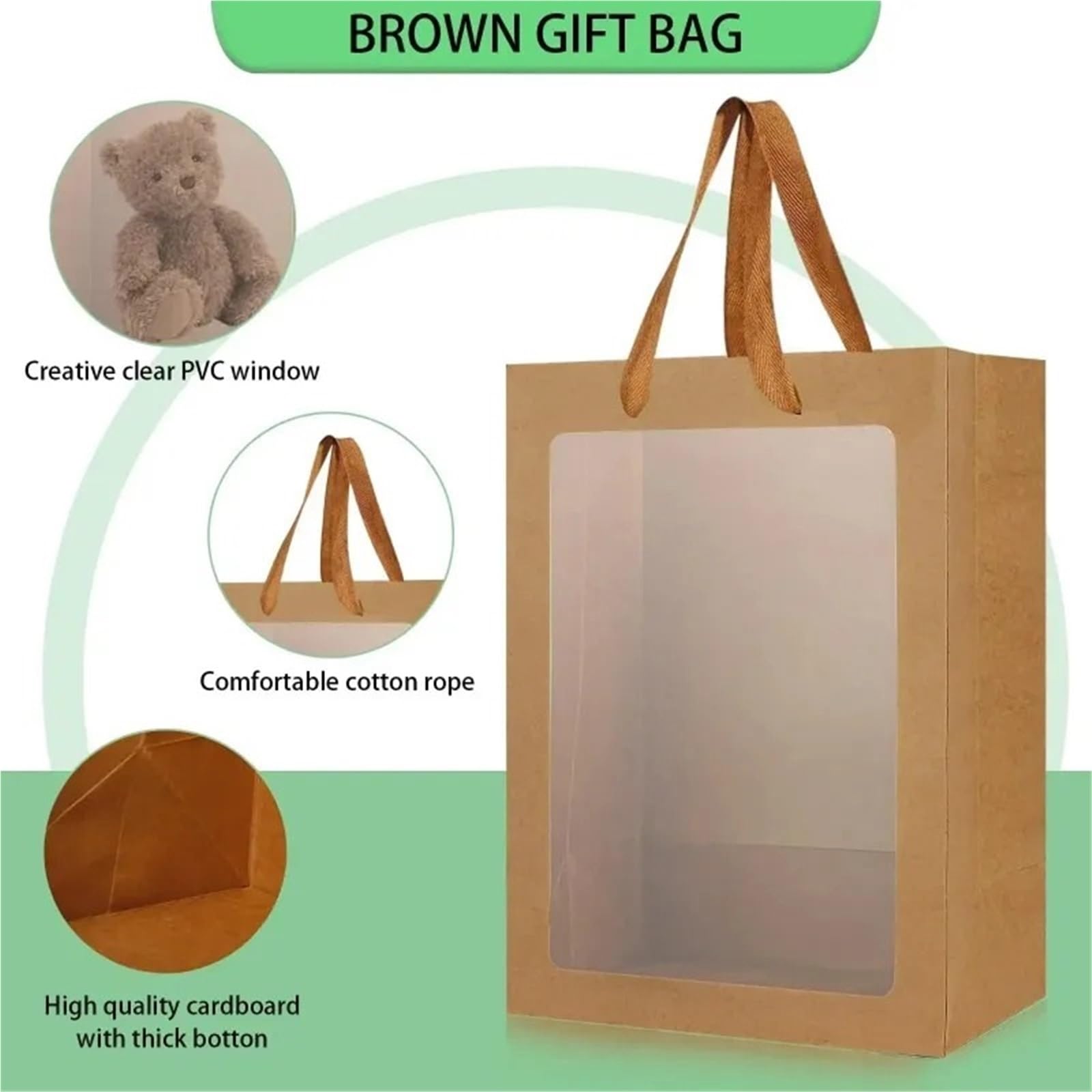 20 sacs cadeaux en papier kraft avec fenêtre