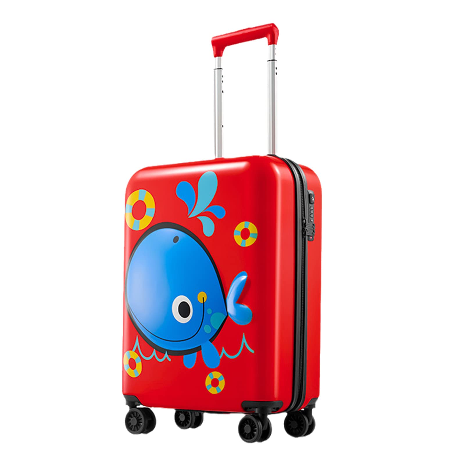 GinzaTravel 3D Little Whale Cute Children's Luggage Sit and Ride Trolley Case 20-inch Universal Wheel Travel Case for Boys and Girls