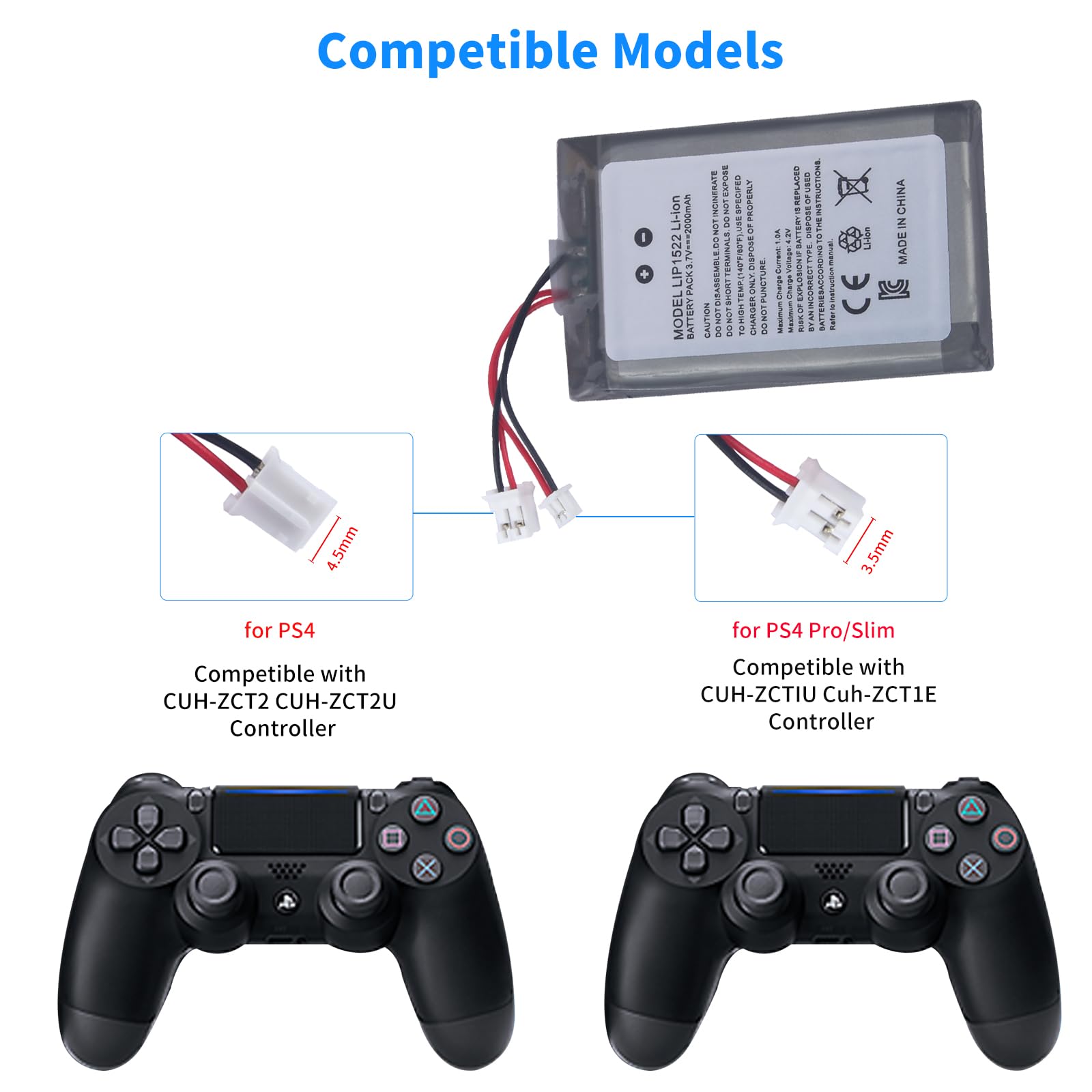 Lot de 2 batteries de rechange pour manette PS4, 2000 mAh, LIP1522, pour Playstation 4/PS4 Pro Dualshock 4 CUH-ZCT1E CUH-ZCT1H CUH-ZCT1U CUH-ZCT2