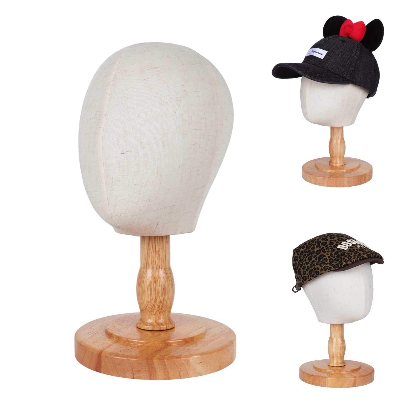DiazySight Cabeza de maniquí para niños, sin pinnable, soporte de lino para sombreros con base de madera resistente, para mostrar sombreros, lazos, diadema, ganchillo, tamaño: 50cm